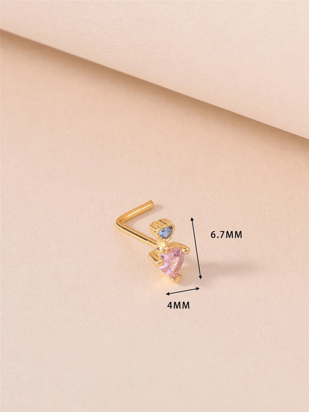 1Pcs Nose Rings Studs L Shaped Nose Rings for Women Heart Nose Nostrial Piercing Jewelry Valentine's Day Gifts