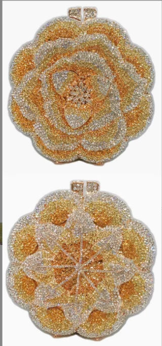 Rose Flower Pink/Green Rhinestones Evening Clutches Women Floral Yellow Crystal Evening Bags Bridal Wedding Party Clutch Purse