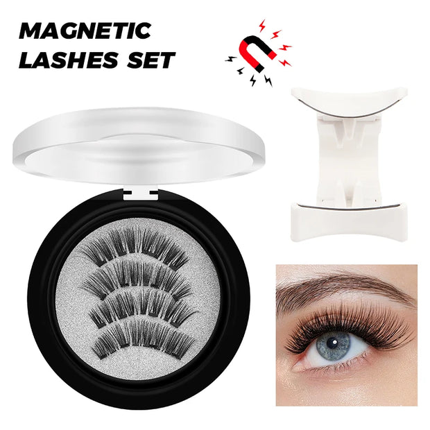 DINGSEN Magnetic Eyelashes 3D Natural False Eyelashes Reusable 4pcs Magnet Clip Set Lashes Extension makeup Tweezers Lash Set