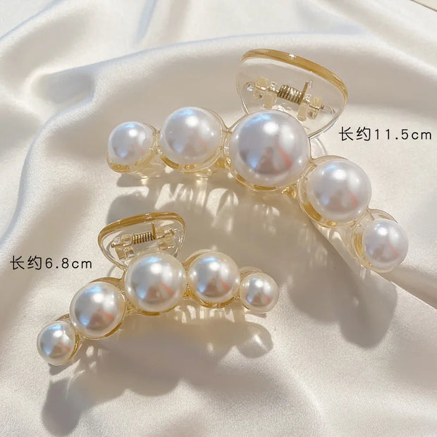 Simulated Pearl Hair Claws for Women Korean Acrylic Hair Clips Girls Large Size Barrette Shark Clip Fashion Hair Accessories