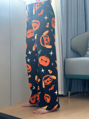 Halloween Hello Kitty Loungewear Pants Cartoon Flannel Pajama Autumn Winter Casual Loose Trousers Ghost Pumpkin Halloween Gift