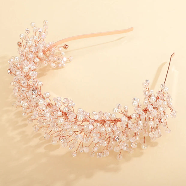 Luxury Pearl Crystal Bridal Crown Headpieces Handmade Party Wedding Hair Accessories Vintage Rhinestone Women Headband Tiaras