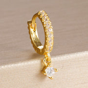 1PC 18K Gold Plated Stainless Steel Round Circle Earrings for Women Teens Cubic Zircon Star Leaf Hoop Earrings Piercing Jewelry