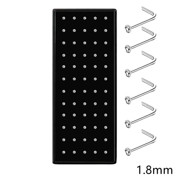 60Pcs Fashion L Shape Rhinestone Crystal Stainless Steel Nose Piercing Ear Bone Women Hypoallergenic Body Jewelry Piercing