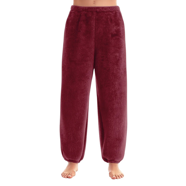 Women Comfortable Plush Sleep Bottoms Trendy Casual Solid Color Pajama Pants Female Leisure Family Daily Soft Cozy Trousers
