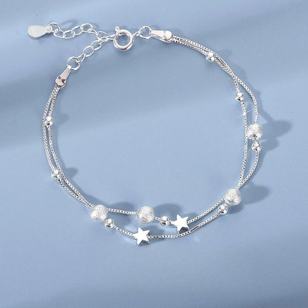 6Pcs 925 Sterling Silver Rhinestone Bracelets for Women Girls Luxury Korean Sparkling Starry Sky Charm Bracelets Party Jewelry