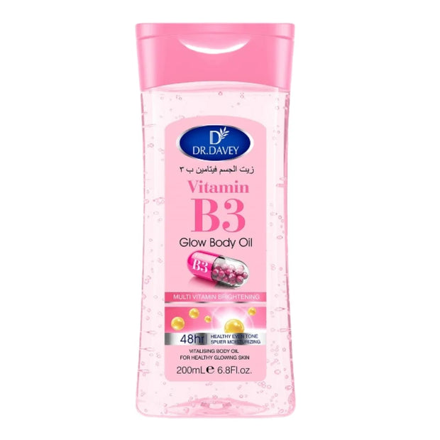 DR.DAVEY VitaminB3Glossy Body Oil，200Ml/6.8Fluid Ounce，Nourishing massage oil for all skin types，Contains glycerin，Basic Functio
