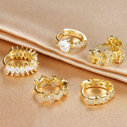 1PC 18K Gold Plated Stainless Steel Round Circle Earrings for Women Teens Cubic Zircon Star Leaf Hoop Earrings Piercing Jewelry