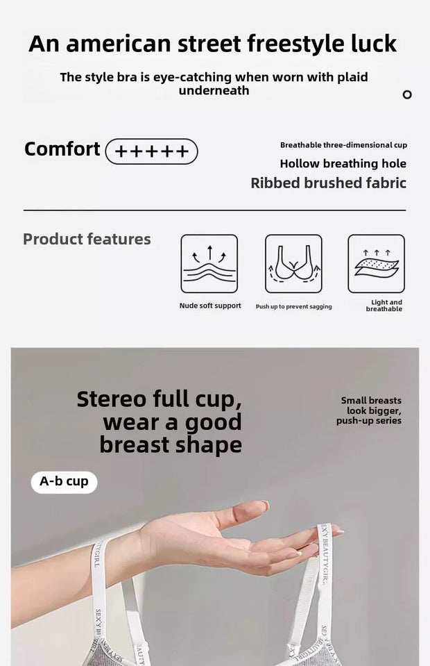 6cm Thickened Push-Up Bra for Small Chest Wireless No Steel Ring Anti-Slip Pads Seamless Invisible Adjustable Straps