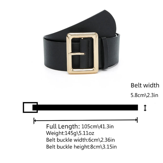 New Vintage Large Buckle Fashionable Women's Wide Belt Dress Decorative PU Women's Belt