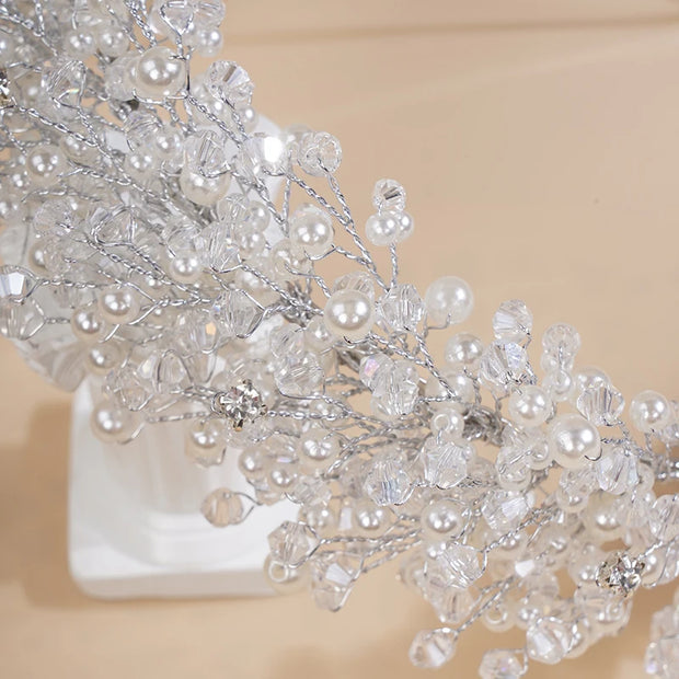 Luxury Pearl Crystal Bridal Crown Headpieces Handmade Party Wedding Hair Accessories Vintage Rhinestone Women Headband Tiaras