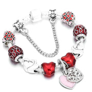 Silver Plated Charm Bracelet & Bangle With Key Lock Crystal Pendant Ball Bracelet For Women Wedding Valentine's Day Jewelry Gift