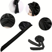 2PCS Satin Bonnets With Tie Band (Pink+Black), Sleeping Cap For Women, Soft Hair Care Night Sleep Hats, Multi-Use Hair Bonnets F