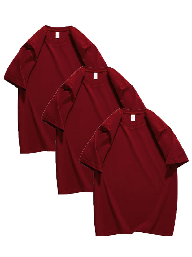 COUTUDI 100% Cotton 3 pieces Women Short Sleeve T-shirt Summer Oversize Solid Color Basic Top Casual Female Regular Fit Soft Tee