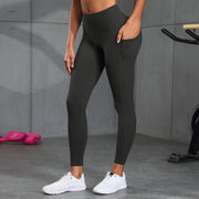 Women's Pockets Solid Color High-Waisted Yoga Hip Lift Pants Compression Leggings For Sports, Fitness, Running