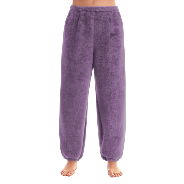 Women Comfortable Plush Sleep Bottoms Trendy Casual Solid Color Pajama Pants Female Leisure Family Daily Soft Cozy Trousers