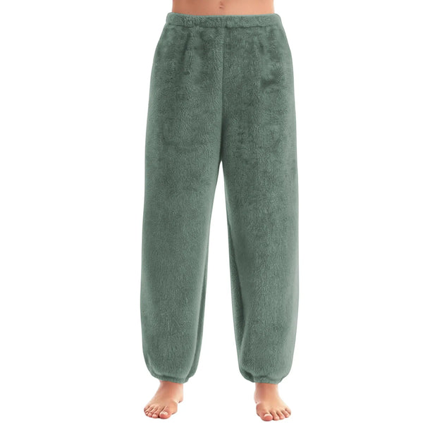 Women Comfortable Plush Sleep Bottoms Trendy Casual Solid Color Pajama Pants Female Leisure Family Daily Soft Cozy Trousers